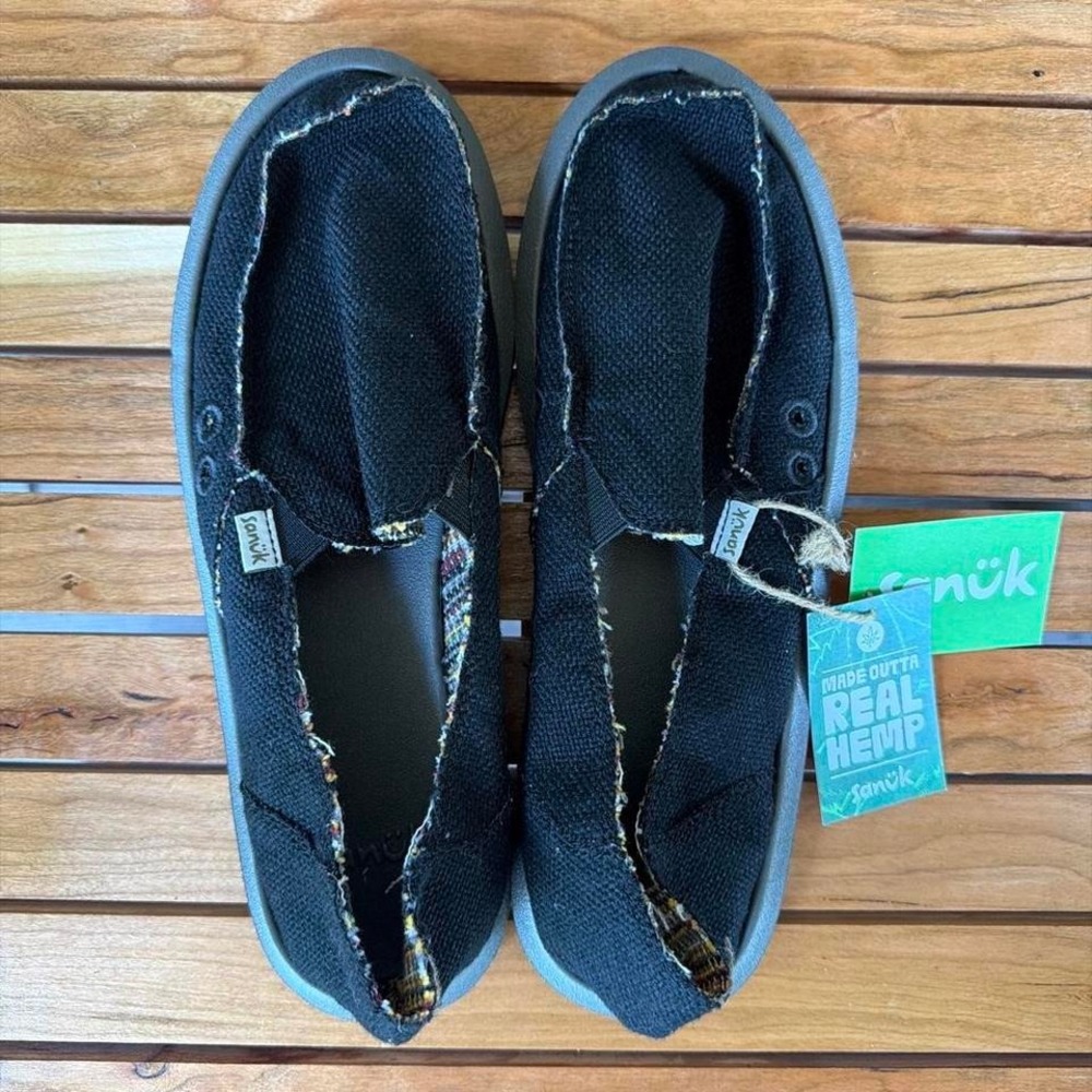 Sanuk Women's Donna Hemp Comfort Slip On Walking Shoes Black Size 10 Beach Surf
